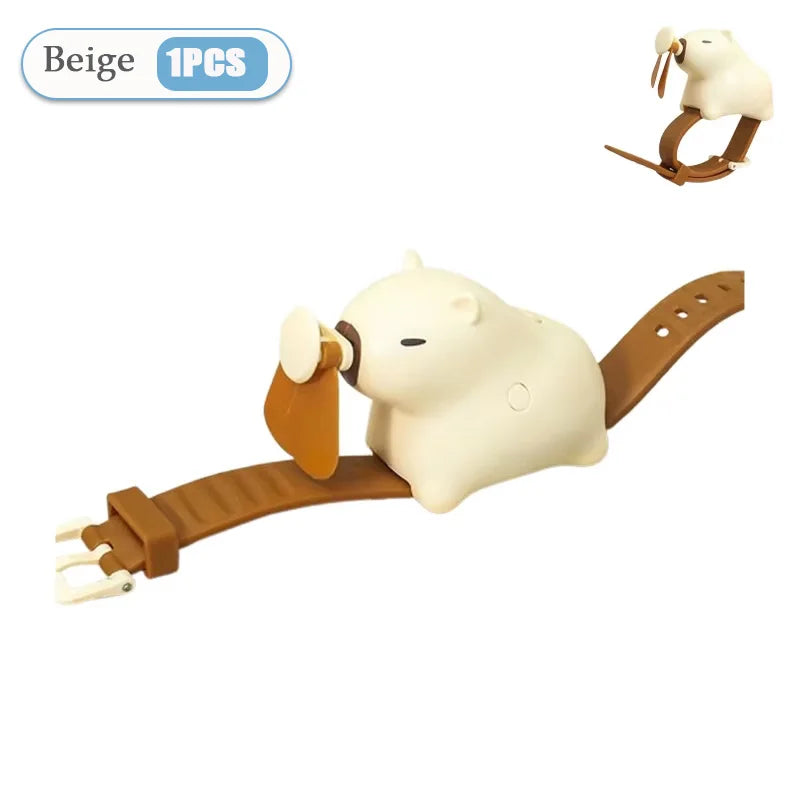 1-10PCS Cute Capybara Wrist Fan Portable Handheld Fan USB Rechargeable Silent Wearable Watch Style Cooling Gadget for Summer Oasis Select Beige-1PC