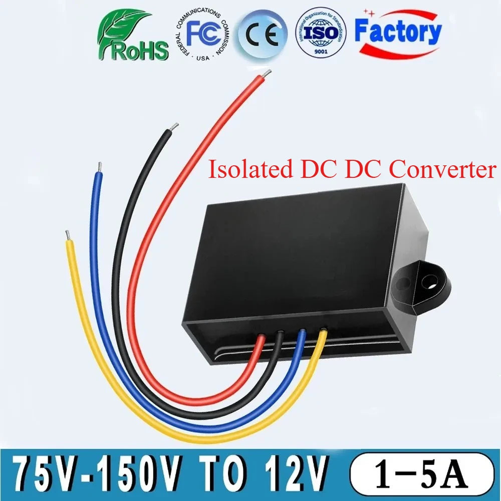 Isolated 75-150V 120V 96V 84V to 12V 1A-5A Isolation Buck Converter Step Down Power Supply Regulator Stabilizer DC for Truck Oasis Select