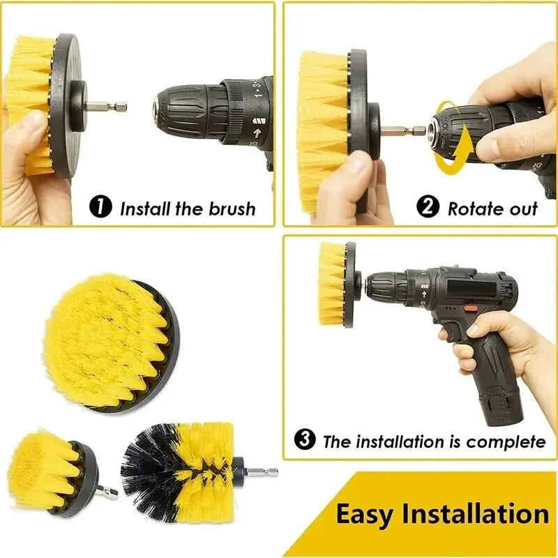 3-Piece Drill Brush Attachment Set – Tile, Grout & Carpet Scrubber Drill Brush Set Oasis Select