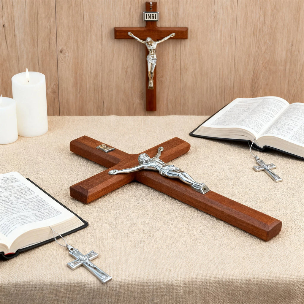 7.8" Hand Carved Wooden Cross – Wall Hanging & Table Decor Religious Wall Decor Oasis Select