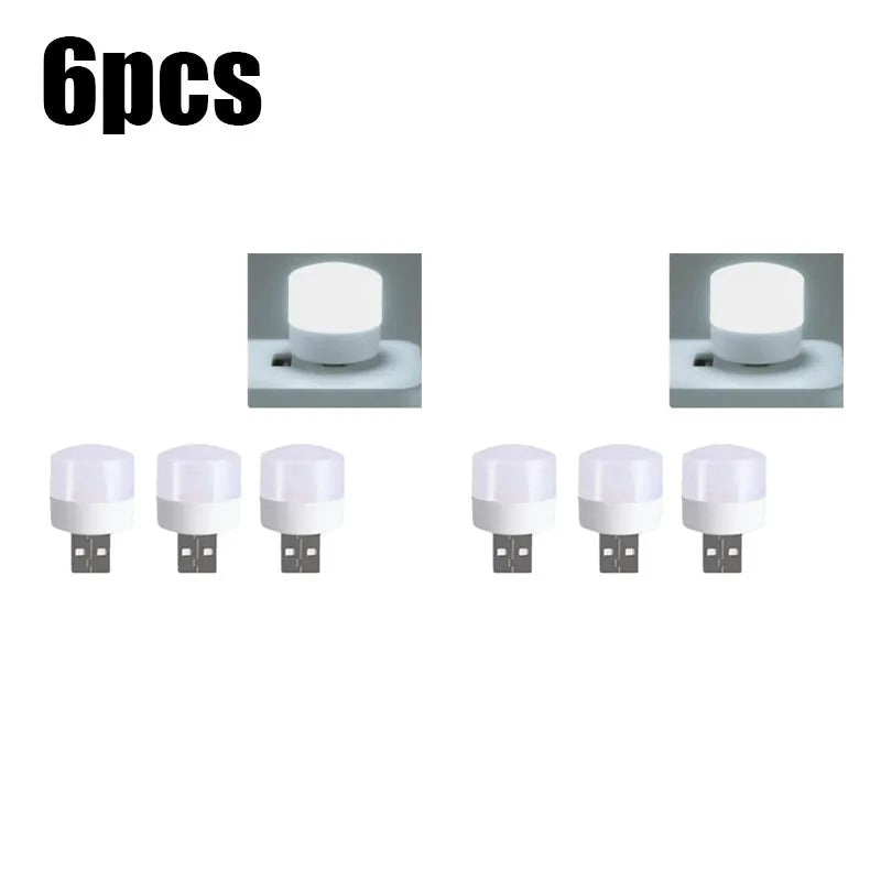 3/6/9/12pcs Reading Light USB Night Light Warm White LED Plug-In Light Bulb Portable Home Environment Light Energy-Saving Oasis Select 6pcs White