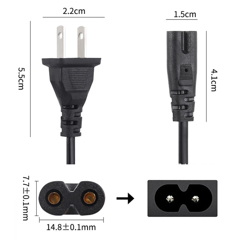 EU Power Cable 2pin IEC320 C7 US Power Extension Cord For Laptop Charger Canon Epson Printer Radio Speaker Oasis Select
