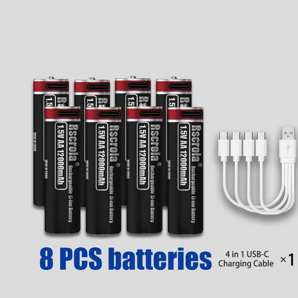 Hot 1.5V 12000mAh USB Type-C Rechargeable Lithium AA Battery for Hunting Camera Remote Control Mouse Smart Door Lock Microphone Oasis Select 8PCS Batteries 1.5V China Mainland