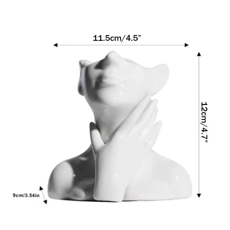 White Vase with Art Face Design, Creative Desktop Ornament Handmade Gift Modern Home Decor Oasis Select 003