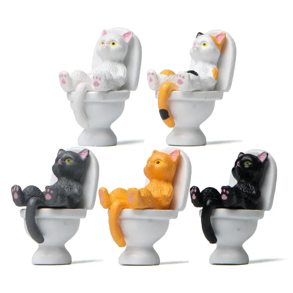 Funny Cat Spiritual Consolation PVC Appearance Toilet Office Mini Animal Cat Party Supplies Miniature Desk Decoration Oasis Select 5PCS