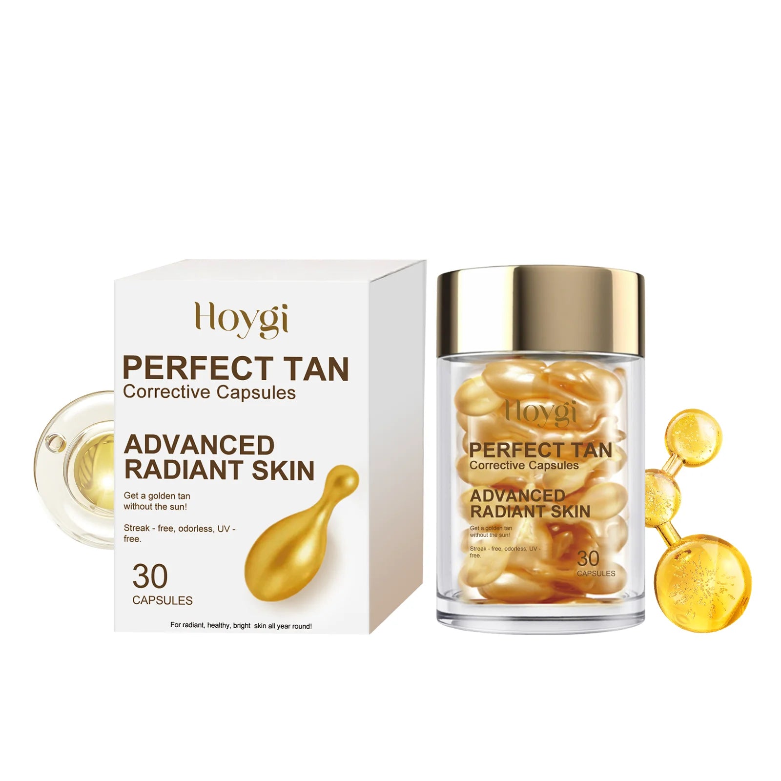 Portable Tanning Capsule Accelerate Natural Bronze Tan Moisturizing & Soothing Even Skin Tone Sunless Self-Tanning Serum Oasis Select 30 capsules