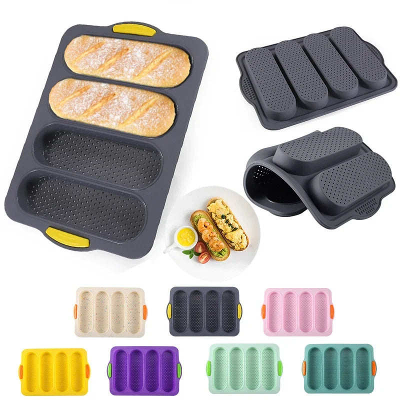 4-Grid Silicone Baguette Baking Tray – Non-Stick Bread Pan Silicone Baking Mold Oasis Select