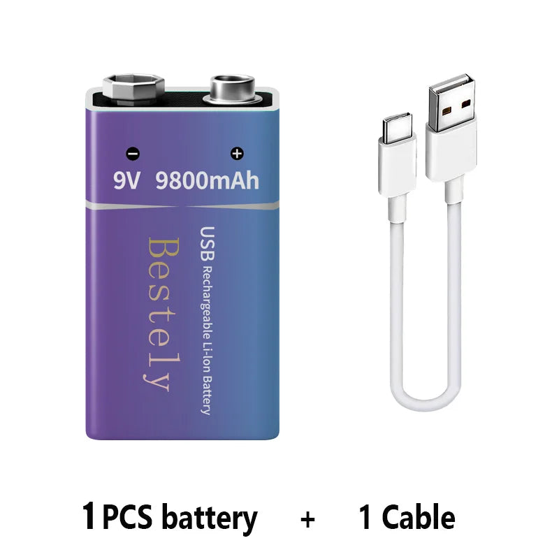 9V Rechargeable Li-ion Battery 9800mAh PP3 6F22 6LR61 006P USB Charging For Smoke Detector Alarm Microphone Toy Oasis Select 1 PCS Battery