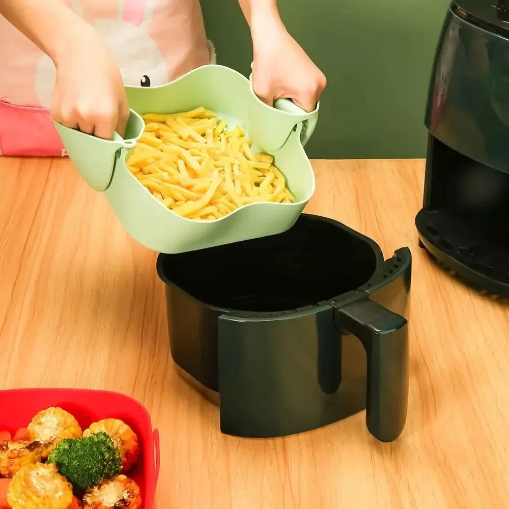 Silicone Air Fryer Baking Pan Square Reusable High Temperature Resistant Silicone Liner Insulation Mat Oven Baking Oasis Select