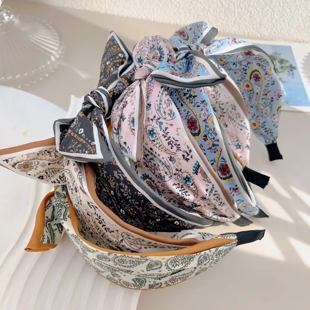 New Wide Brim Bowknot Headband Floral Paisley Hair Band Elastic Cloth Hair Hoop Girls Oasis Select