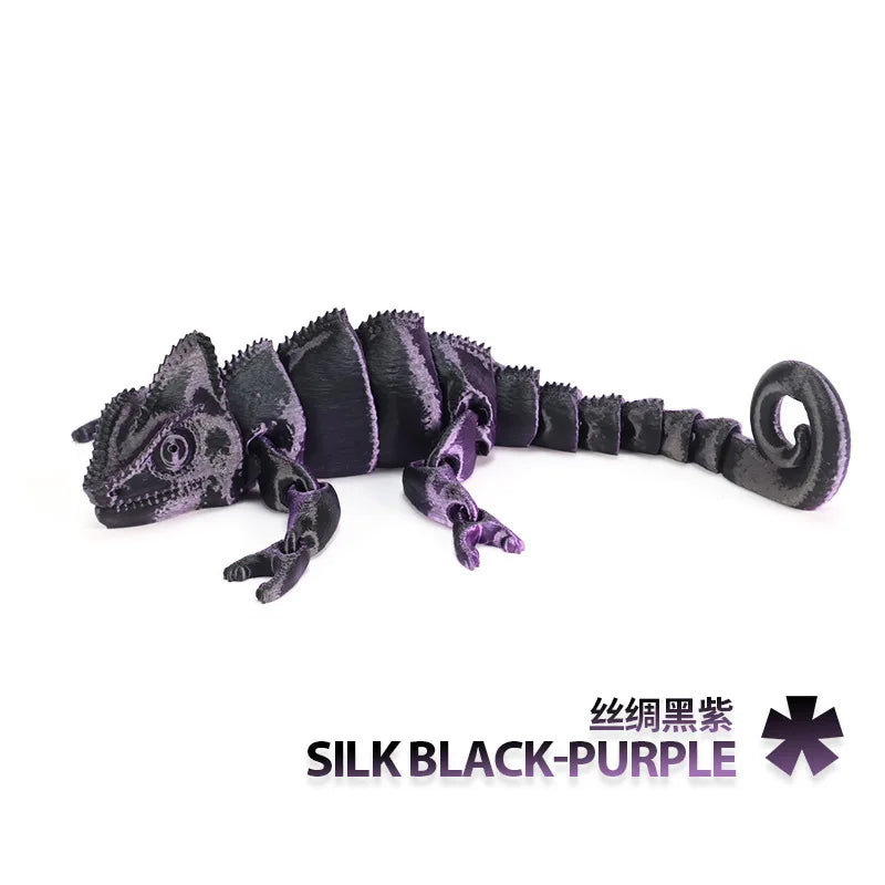 3D Printing Chameleon Figures Multi-joint Movable Animal Toys Miniatures for Home Accessories Kids Gift Living Room Decoration Oasis Select black purple