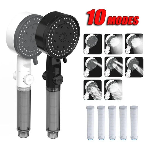 10 Mode Showerheads High Pressure Filter Showerheads One Touch Stop Bathroom Handheld Water Saving Sprayer Bathroom Accessories Oasis Select