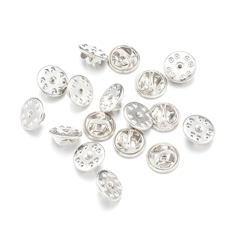 100pcs/Lot Metal Brooch Base Pin Back Squeeze Badge Holder Butterfly Clasp For DIY Handmade Jewelry Making Crafts Accessories Oasis Select Silver Base 1
