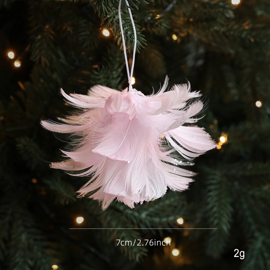 Pink & White Feather Glitter Foam Christmas Ball Ornament