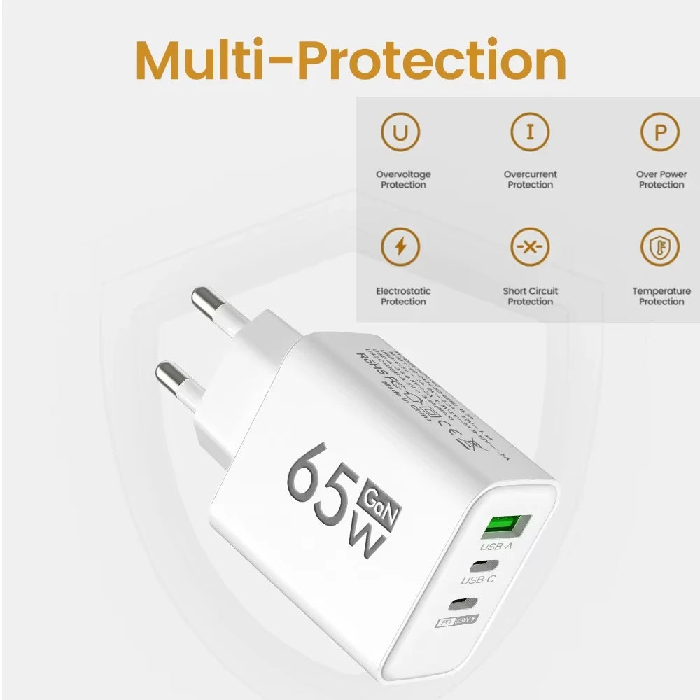 Total 65W USB GaN Charger Quick Charge Mobile Phone Adapter For iPhone Samsung Xiaomi Huawei QC3.0 USB Type C Wall Quick Charger Oasis Select