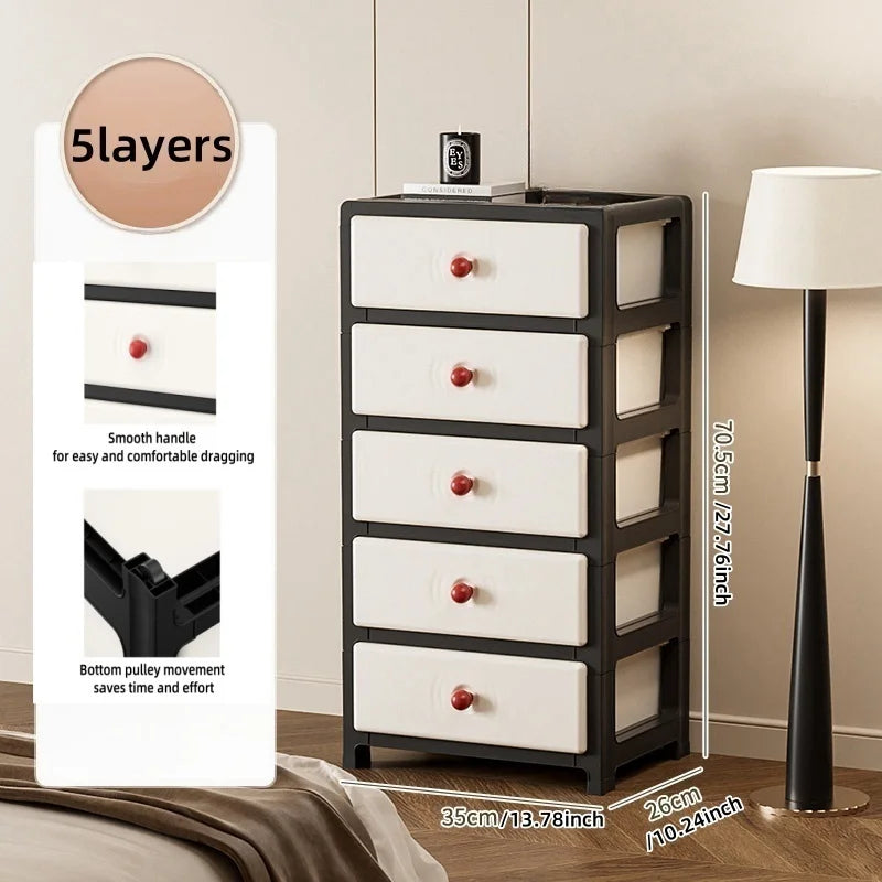 13.8 Inch Drawer Storage Cabinet,3-6 Tier with Bottom Wheels,Large Capacity Multi-Color Combos for Clothes/Snacks/Toys Oasis Select 5-Black-Red