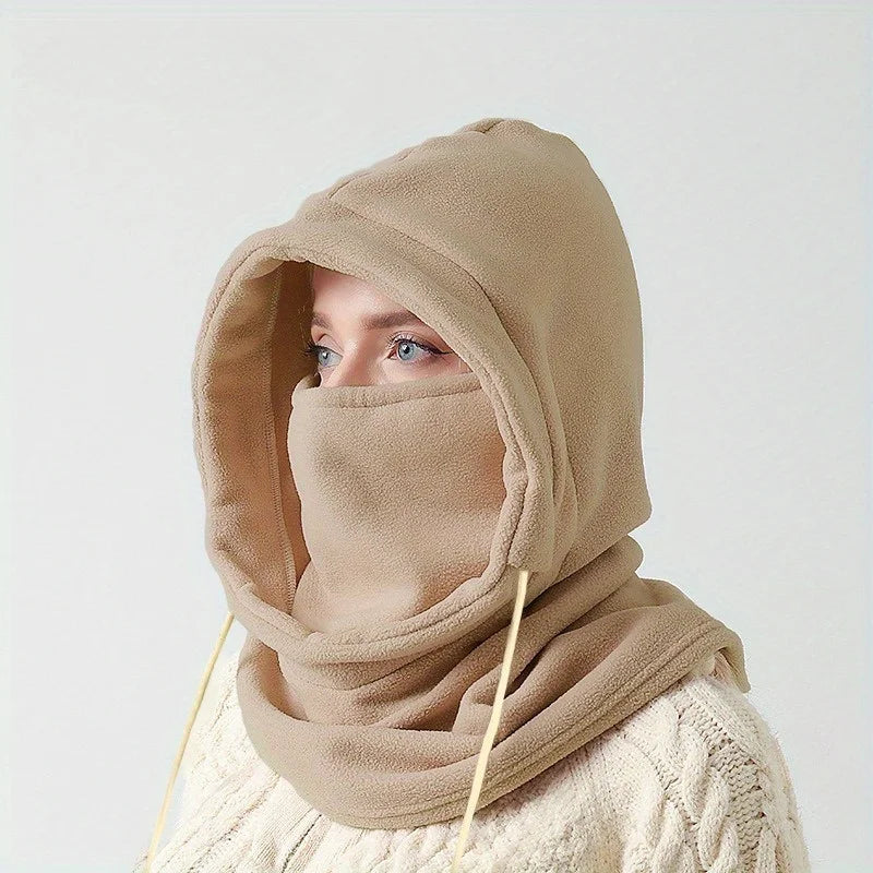 Winter Balaclava Hooded Scarf - Warm Neck Gaiter with Hood for Outdoor Activities, Cycling, Skiing - Black, Pink, Khaki Oasis Select Ivory
