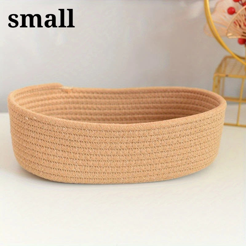 1PC Nordic Hand Woven Cotton Rope Storage Baskets Desktop Sundries Kids Toys Organizer Box Baby Dirty Clothes Laundry Basket Oasis Select brown-Small