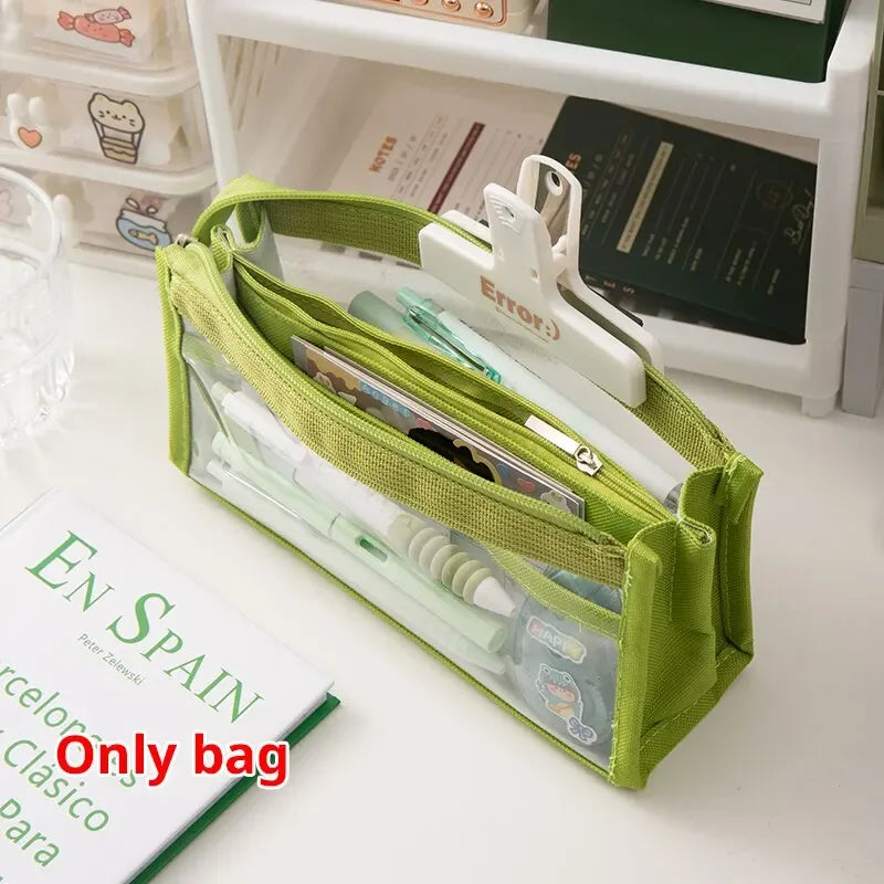 Transparent PVC Pencil Case, 6 Layer Large Capacity Stationery Bag - High Appearance School Organizer, Multifunctional Storage Oasis Select green