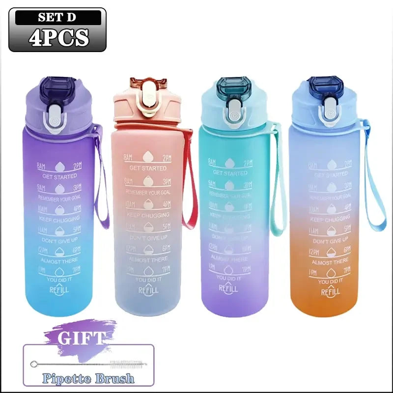 900ml Sports Bottle with Time Scale Outdoor Gradient Color Sports Bottle Portable Fitness Motivational Straw Mug BPA Free Oasis Select 4Pcs Set D