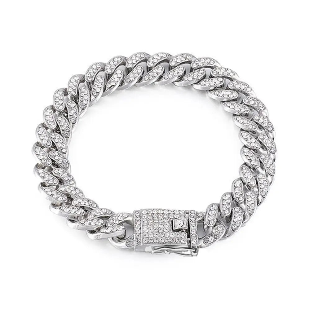 Rhinestone Dog Jewelry Necklace | Jeweled Pet Chain Collar Pet Jewelry Collar Oasis Select silver-50cm
