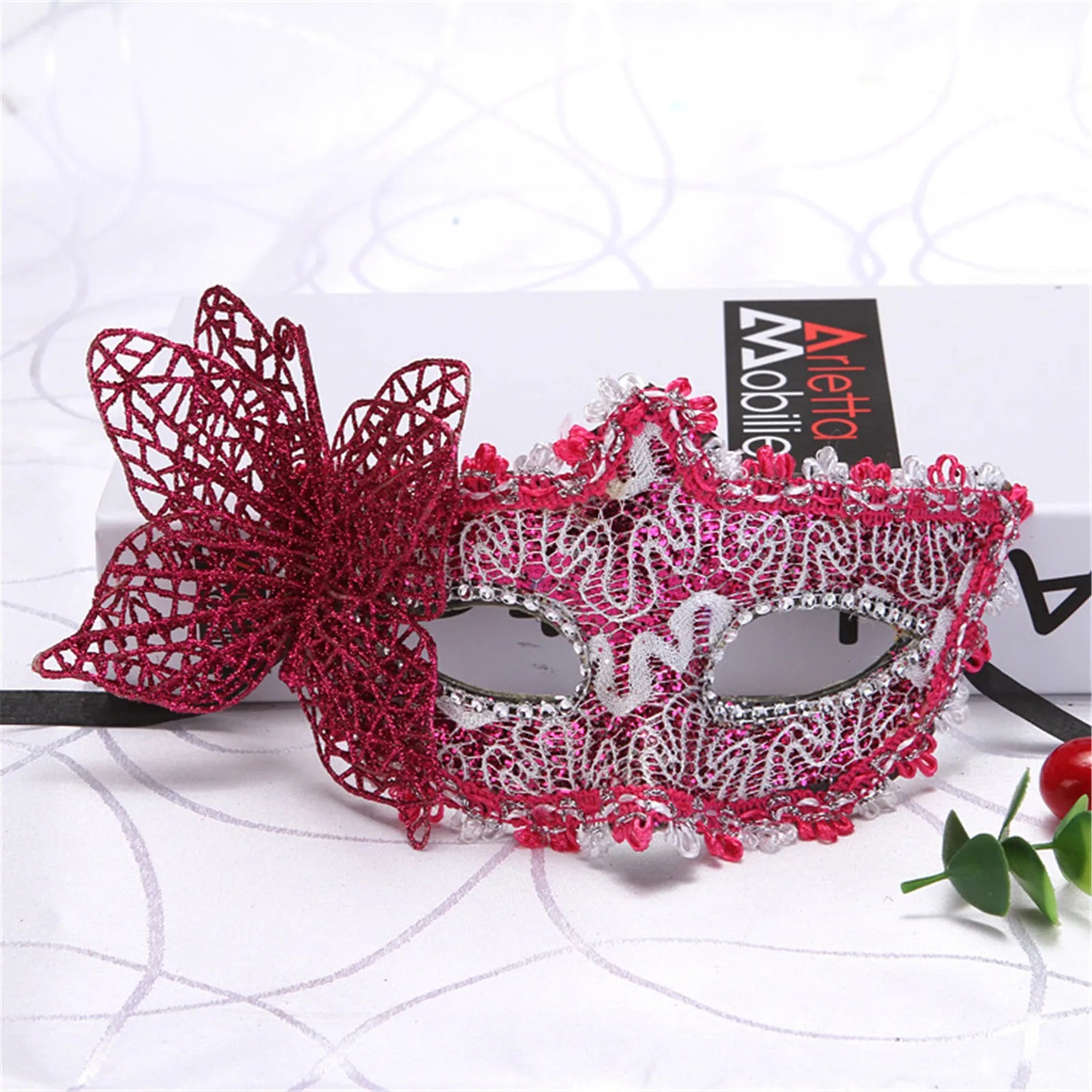 2025 NEW Side Butterfly Masquerade Mask New Fashion Half Face Eye Mask Party Makeup Ball Venetian Party Mardi Gras Mask Oasis Select Rose red CHINA