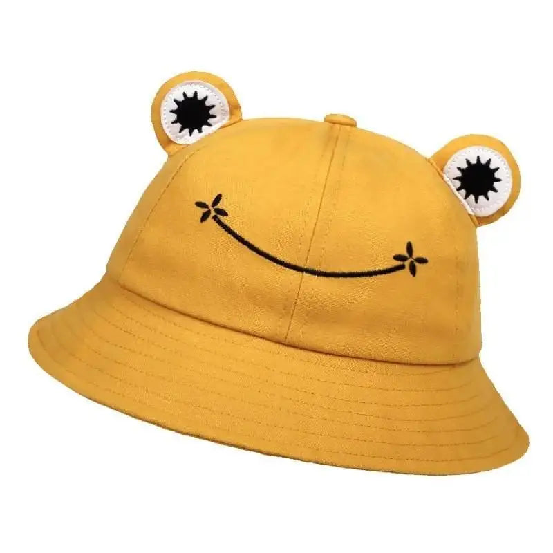 Women's New Frog Bucket Hats Summer Outdoor Cotton Wild Panama Fishing Sun Protection Sunscreen Casual Bob Caps Oasis Select Yellow