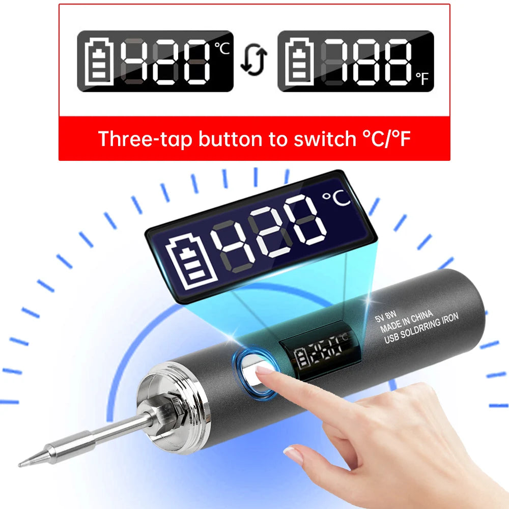 DC 3.7V 8-10W USB Electric Soldering Iron TYPE-C Plug-in Model with 5 Levels of Temperature Adjust MINI Soldering Iron DIY Tools Oasis Select