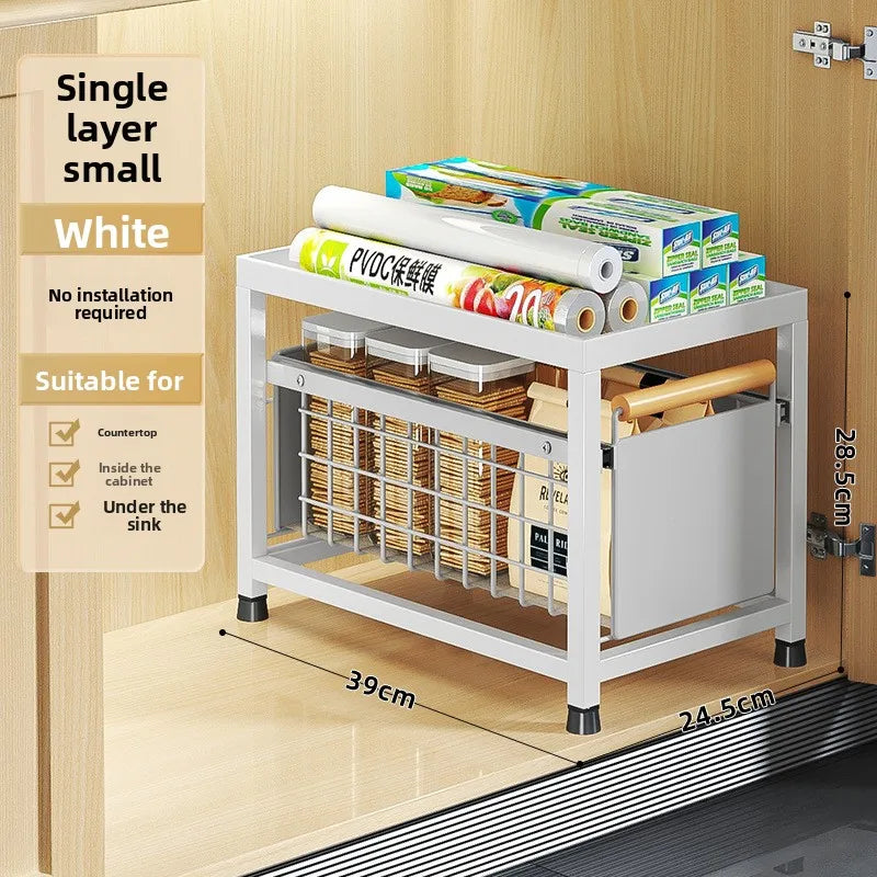 Installation-free kitchen sink rack, countertop cabinet, layered seasoning storage rack, pool under pumping storage rack Oasis Select Single Small-White