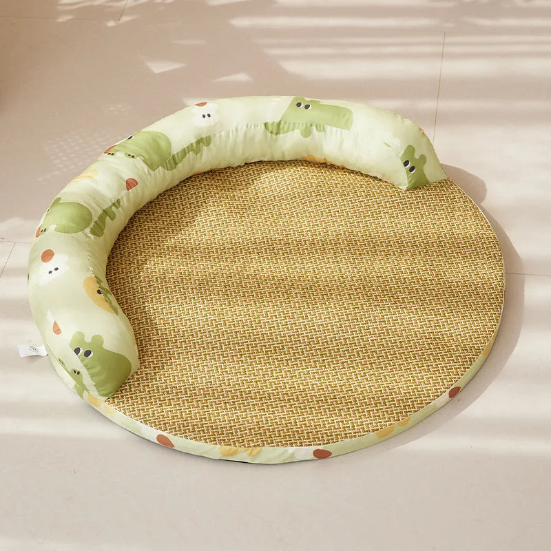 Summer Mat Cat Nest Can Be Disassembled and Washed Pet Sofa Cat Bed Four Seasons General Cooling Kennel Mat Oasis Select Green Hippo S- D 40cm