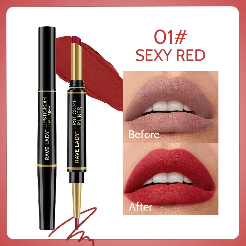 Rave Lady 2-in-1 Matte Lipstick & Lip Liner Pencil – 6 Shades