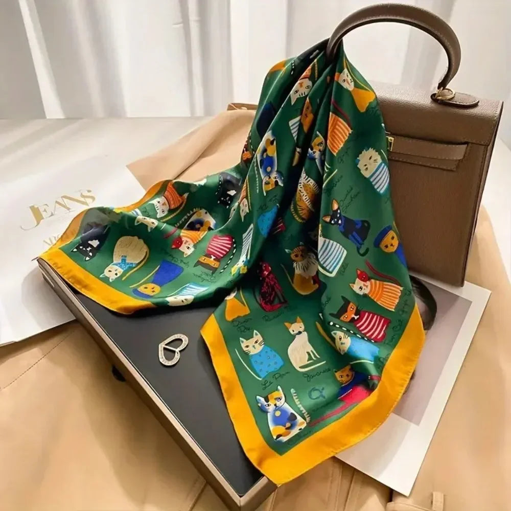 Versatile Casual Women's Hairbands 70x70cm Printed Shawls Wraps Imitation Silk Neck Tie Hijab for Women Oasis Select 70x70cmK