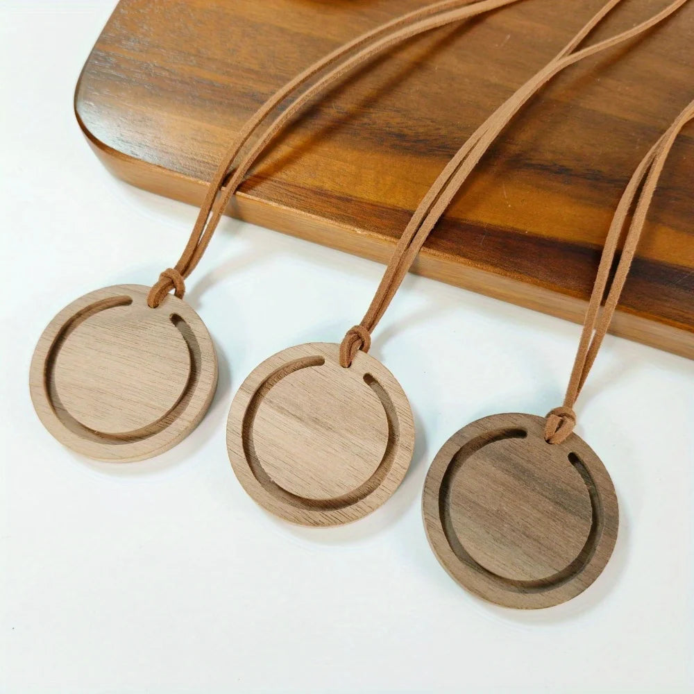 1PC Round Premium Wood Diffuser - Handmade from White Wax Wood and Black Walnut - Elegant Car Suspension Aroma Accessories Oasis Select
