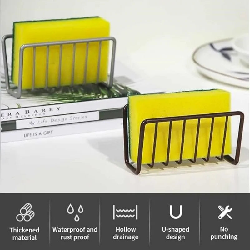 Sink Sponge Holder Rack – Wall Mount Steel Kitchen Organizer