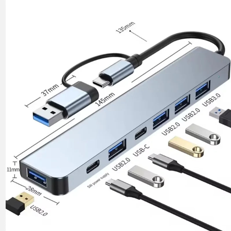  8 in 2 Docking Station USB C Type C HUB with 3.5mm Audio Jack Adapter Micro SD Card Reader Laptop Tablet Phone Disk Converter Oasis Select 8 IN 2