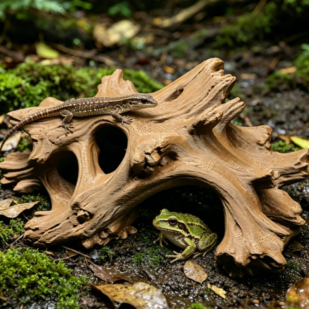 Driftwood Style Reptile Hideout Multi-Hole 3D Printed Cave for Lizards Frog Aquarium Fish Vivarium Terrarium Ornament Decor Gift Oasis Select