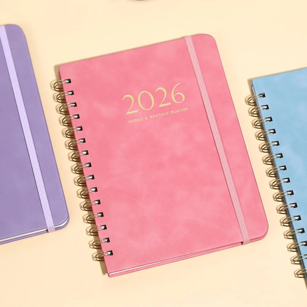 A5 2026 Weekly Monthly Planner PU Leather Cover Self-fill Coil Schedules Notebooks with Strap Calendar Daily Planner Notepad Oasis Select