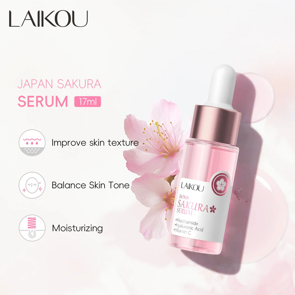 LAIKOU Sakura Face Serum Brightening Essence Shrink Pores Hydrating Moisturizing Repair Skin Care Oasis Select