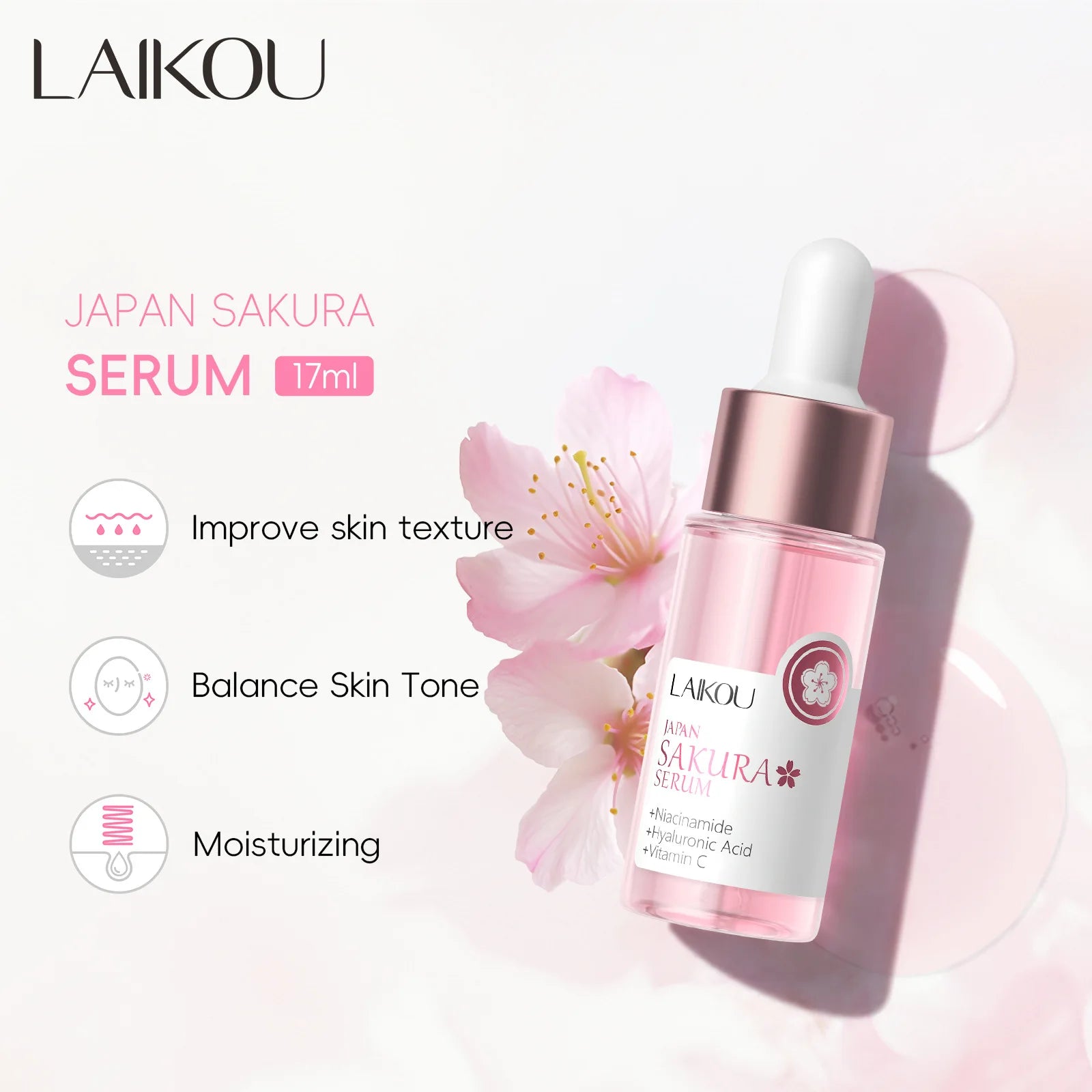 LAIKOU Sakura Face Serum Brightening Essence Shrink Pores Hydrating Moisturizing Repair Skin Care Oasis Select