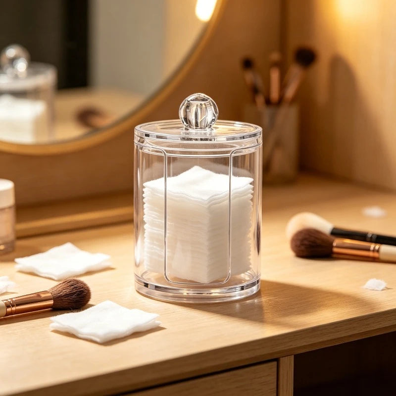 Clear Acrylic Bathroom Storage Jar with Secure Lid Multipurpose Organizer Container for Cotton Pads Swabs Cosmetic Accessories Oasis Select