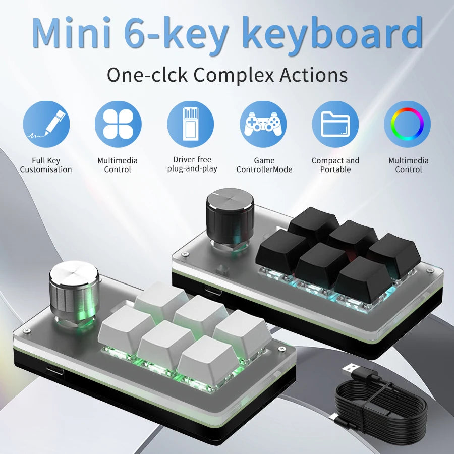 6 Keys 1 Knob RGB Programming Macro Gaming Knob Keypads Mini Custom Programming Keyboard USB Mechanical Keyboard for Photoshop Oasis Select
