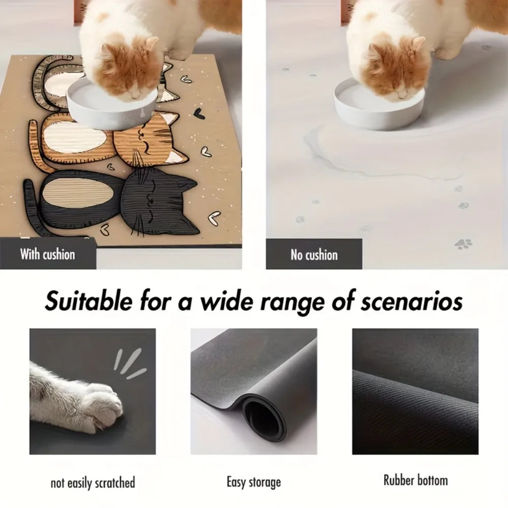 Practical Cartoon Cat Feeding Mat Non-slip Diatom Mud Dog Food Bowl Mat Quick-dry Desktop Pet Bowl Pad for Pet Shop Oasis Select