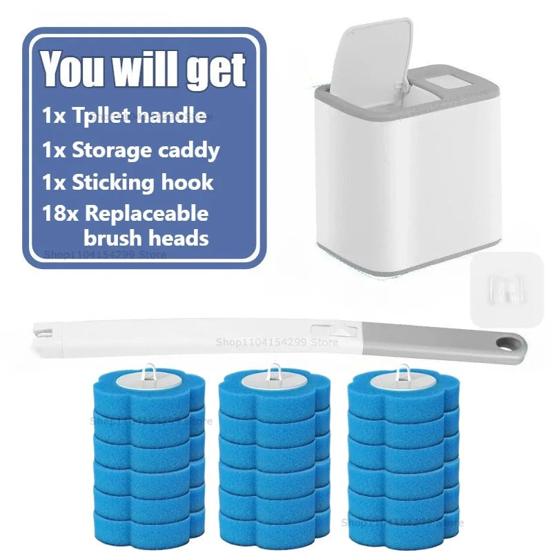 Disposable Toilet Brush Replacement Head Cleaning Kit Lengthened Handle Auto Lid Opening Toilet Bowl Cleaner Kit for Bathroom Oasis Select Grey Set -18pc brush