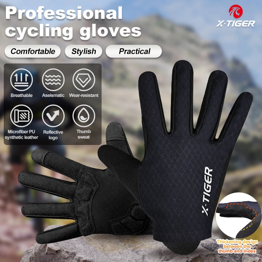 X-TIGER Cycling Gloves Full Finger Touch Screen Shock Absorption Non-slip Gloves Men's Breathable Pro Bicycle Motorcycle Gloves Oasis Select