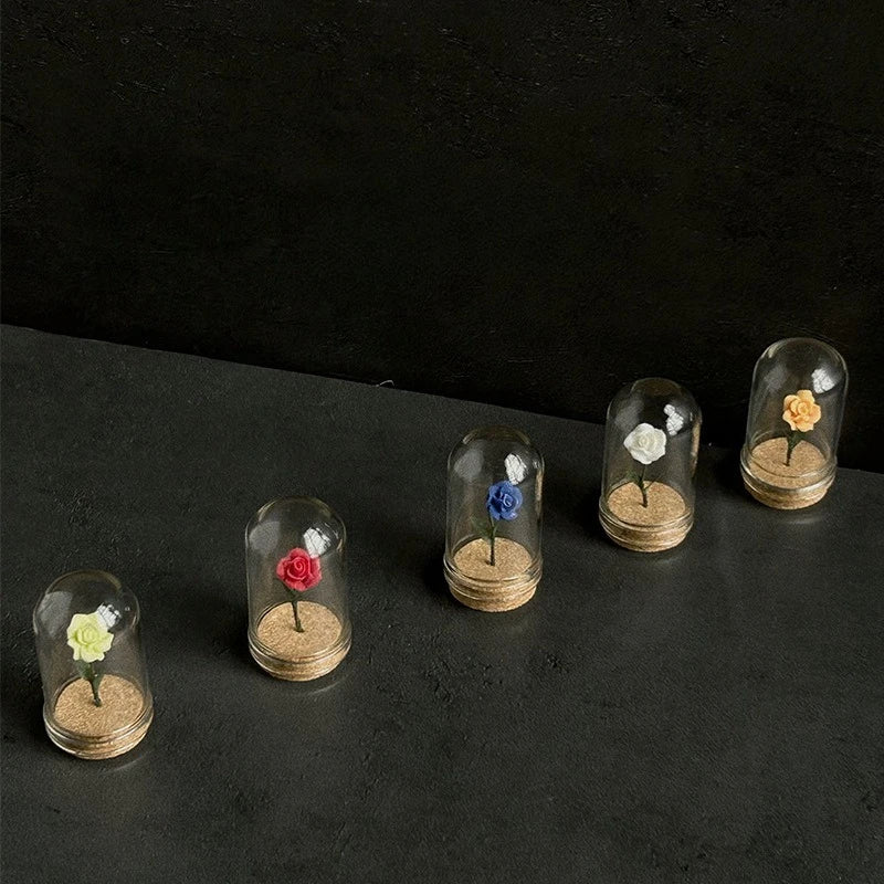 1/5 PCS Rose Under Glass Cloche – 1:12 Miniature for Dollhouse, Fairy Garden Paths & Micro Landscapes, Mini Simulation Models Oasis Select