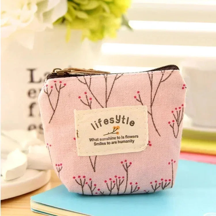 Fashion Flower Pattern Coin Purses Small Fresh Canvas Coin Wallet Lady Girls Earphone Coin Key Money Storage Bag Zipper Pouch Oasis Select 10x8x4cm