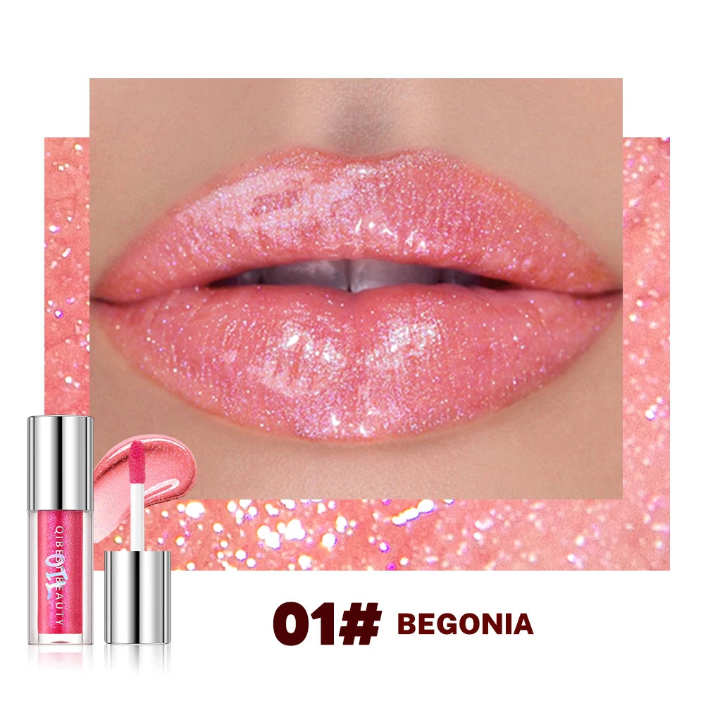 QIBEST Diamond Glitter Lip Gloss – Shimmer Mirror Lip Glaze
