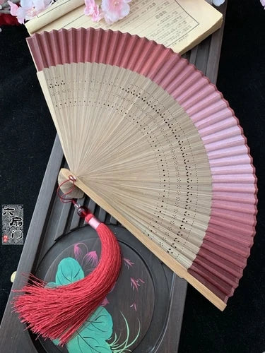 Edo Japanese Style Japanese Style Folding Fan Kimono Fan Real Silk Female Fan Small Flower Carved Gradient Blank Fan Golden Oasis Select 6