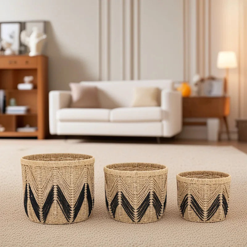 Nordic Wind Floor Storage Basket Rattan Woven Tabletop Woven Basket Decorative Paper Woven Basket Finishing Storage Box Oasis Select
