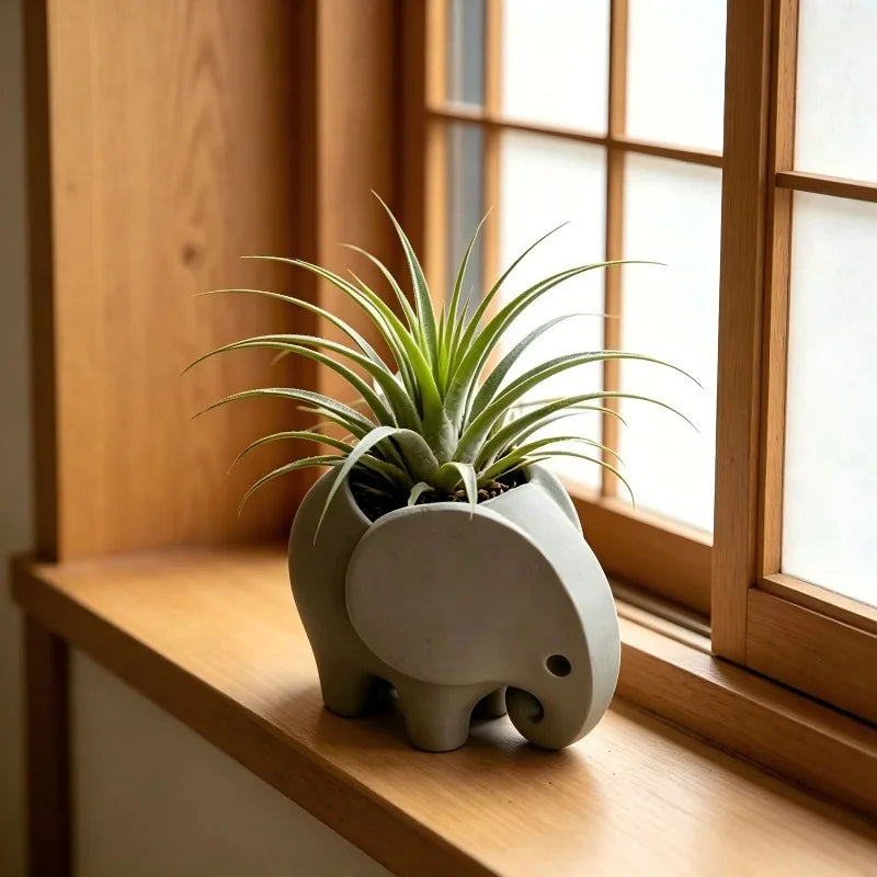 Cute Elephant Shaped Plant Pot Mini Planter For Air Plant Desktop Greenery Display Minimalist Window Sill Decor Accessory Gift Oasis Select